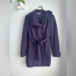 Novelti Deep Purple Wool Blend Trench Coat With Hood